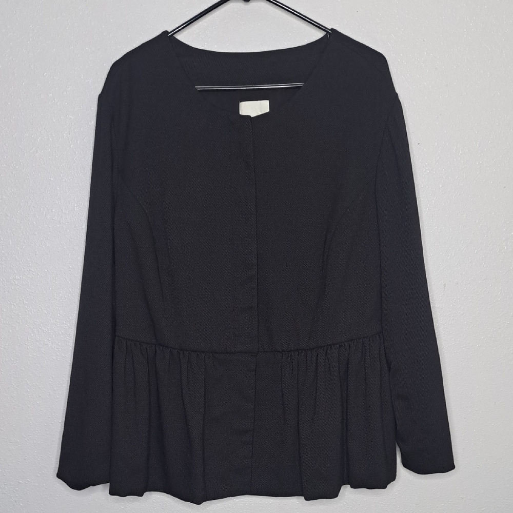 Sejour Women's Size 16 Plus Blazer Jacket Black Ruffle Detail Waist Long Slv